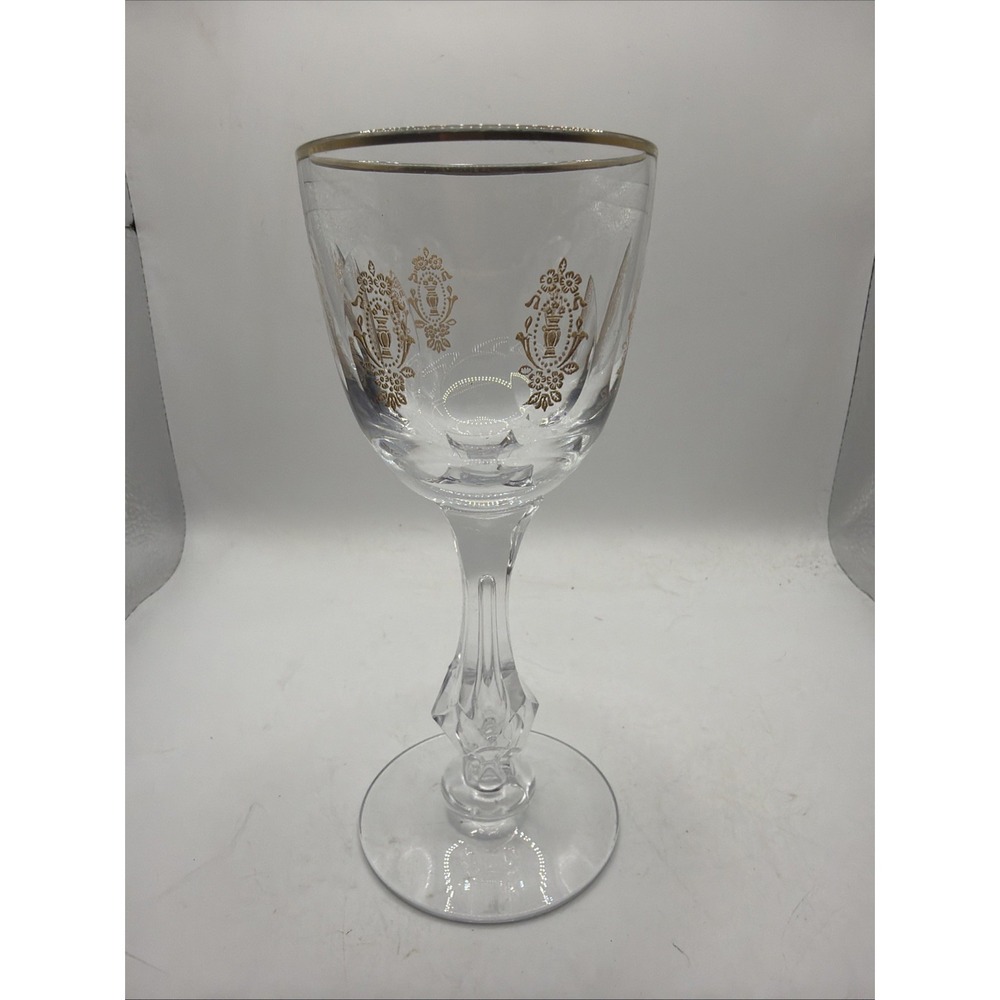 Tiffin Palais Versailles Etched 24k Gold Cut Ovals Water Wine Goblet